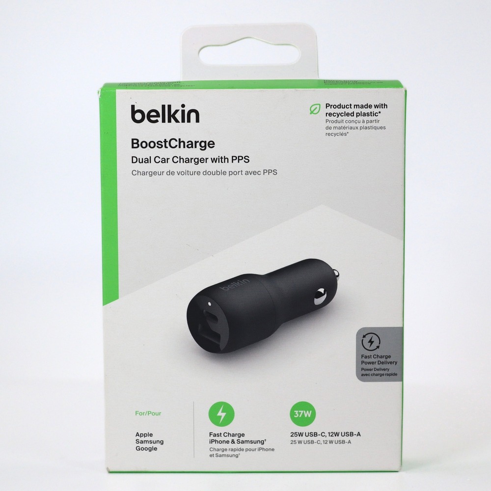 Belkin 37W Dual Car Charger Fast Charge PPS USB-C 25W USB-A 12W Black New Sealed